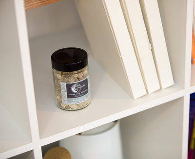 Jar of Smudge Allot's Green Hojary Boswellia on a shelf
